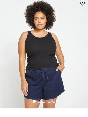 Black Ribbed Tank Top and Navy Drawstring Shorts Set